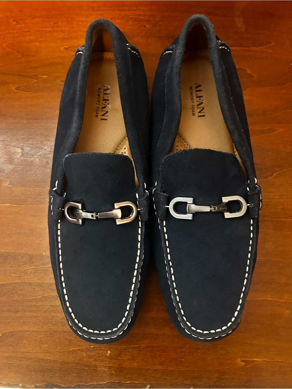 Alfani Navy Suede slip on driving moccasin loafer with metal bit detail size 10